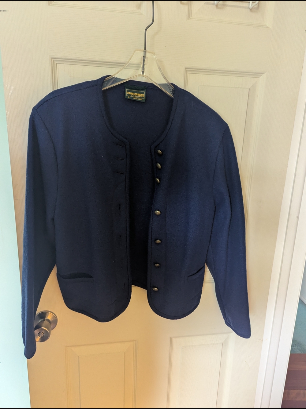Geiger Collections Boiled Wool Navy Round-Neck Button Blazer